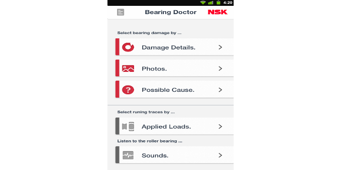 Solución de problemas con la aplicación Bearing Doctor de NSK